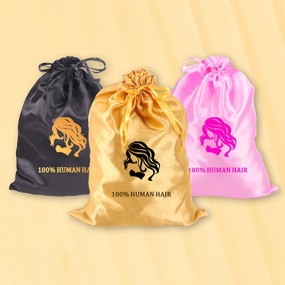 Wholesale Customization Silk Wig Bags Custom Logo Hair Packaging Design Logo Reusable Satin Bag