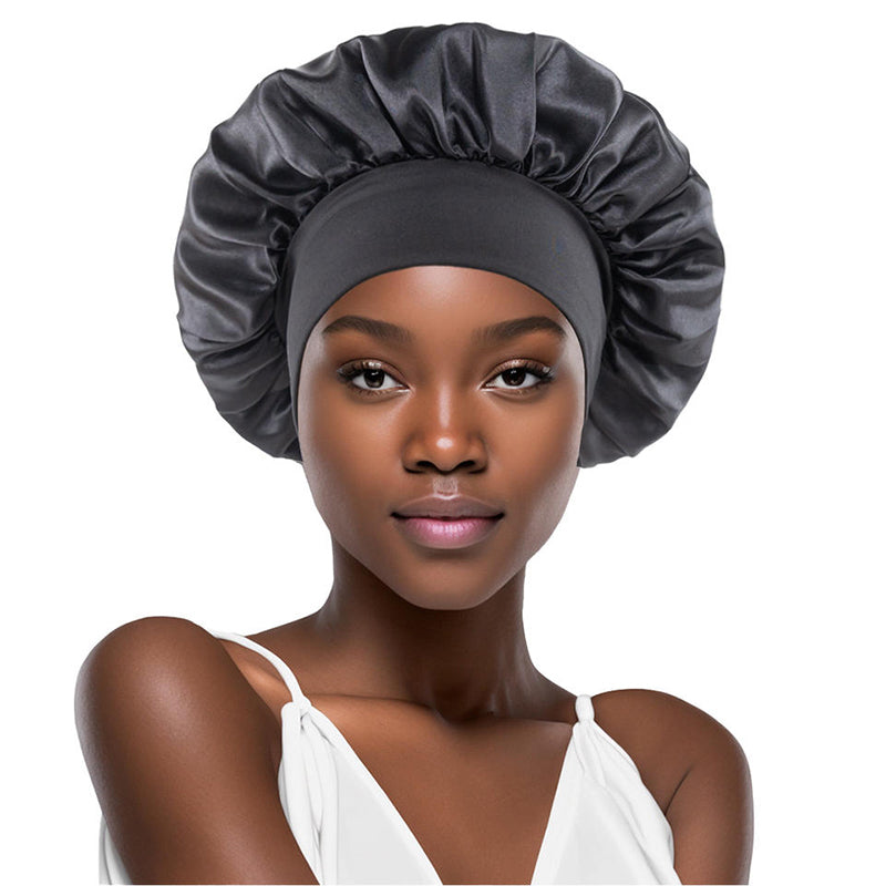 Private Label Custom Logo Satin Bonnet with Tie Band Double Layer Silk Sleep Cap Wholesale Large Hair Bonnet for Braids OEM