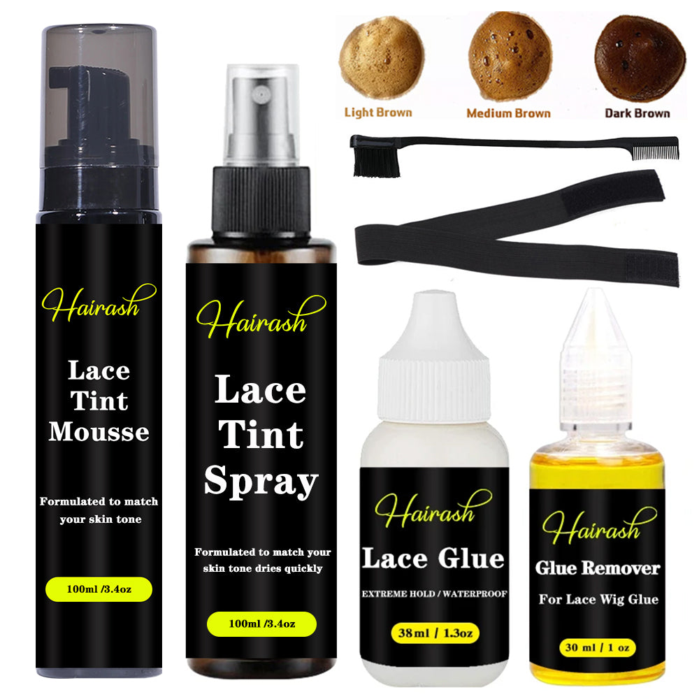 Lace Tint Mousse + Lace Tint Spray + Lace Glue + Glue Remover + Hair Brushes + Melt Bands