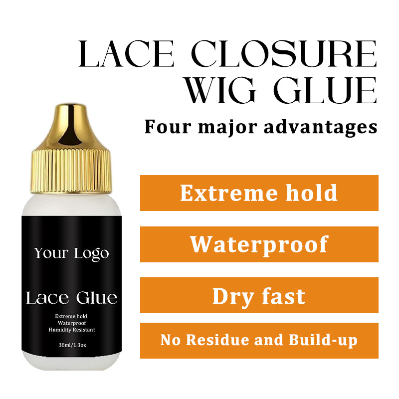 Wholesale 38ml/1.3oz Front Lace Wig Glue Waterproof Strong Hold Custom Logo Gold Lid Hair Glue Adhesives Remover