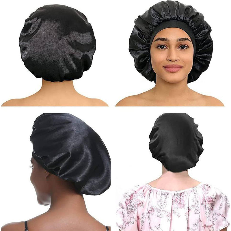 Private Label Custom Logo Satin Bonnet with Tie Band Double Layer Silk Sleep Cap Wholesale Large Hair Bonnet for Braids OEM