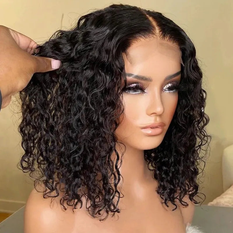 Water Wave Short Curly Bob Wig Lace Closure Wig 13x4 150% Density Lace Front Human Hair Wigs For Black Women