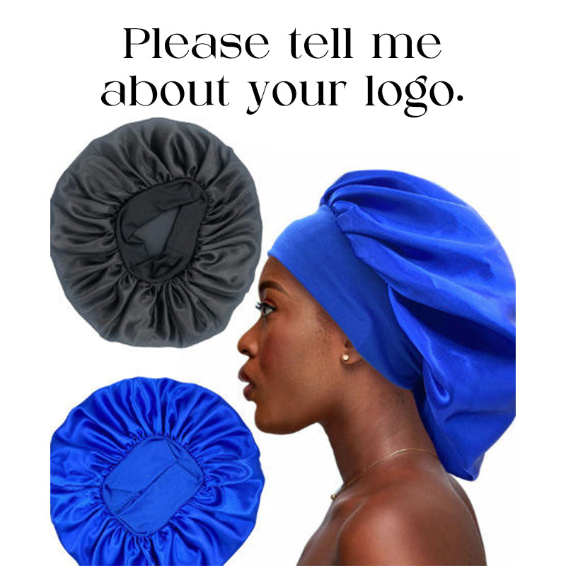 Private Label Custom Logo Satin Bonnet with Tie Band Double Layer Silk Sleep Cap Wholesale Large Hair Bonnet for Braids OEM