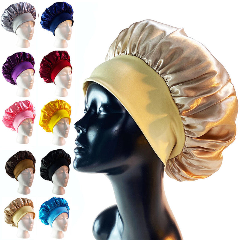 Private Label Custom Logo Satin Bonnet with Tie Band Double Layer Silk Sleep Cap Wholesale Large Hair Bonnet for Braids OEM
