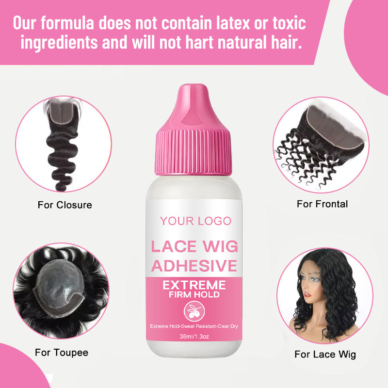 38ml Lace Glue Waterproof Strong Hold Invisible Pink Cap Hair Adhesive for Wigs Lace Frontal Toupee Private Label Wig Glue