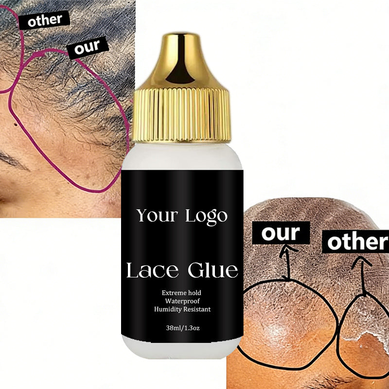 Wholesale 38ml/1.3oz Front Lace Wig Glue Waterproof Strong Hold Custom Logo Gold Lid Hair Glue Adhesives Remover
