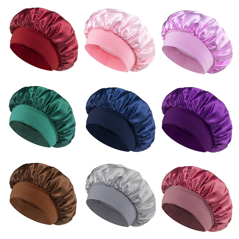 Private Label Custom Logo Satin Bonnet with Tie Band Double Layer Silk Sleep Cap Wholesale Large Hair Bonnet for Braids OEM