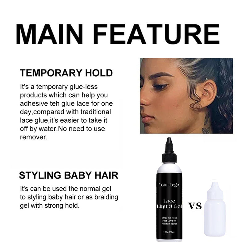 Invisible Lace Liquid Gel for Wigs Waterproof Strong Hold Hair Gel for Lace Frontal Edge Control Private Label Professional OEM