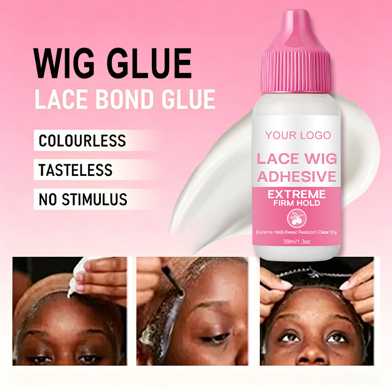 38ml Lace Glue Waterproof Strong Hold Invisible Pink Cap Hair Adhesive for Wigs Lace Frontal Toupee Private Label Wig Glue