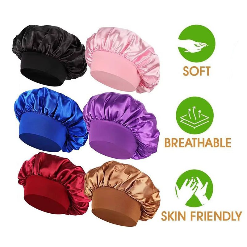 Private Label Custom Logo Satin Bonnet with Tie Band Double Layer Silk Sleep Cap Wholesale Large Hair Bonnet for Braids OEM