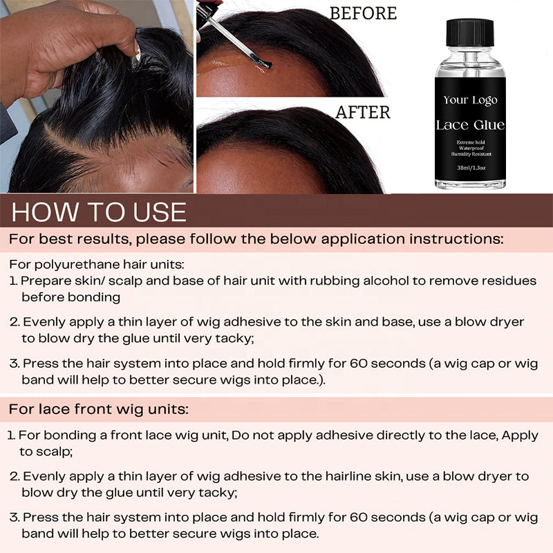 Transparent Lace Glue Waterproof Strong Hold Wig Adhesive Sweat-proof Support Custom Logo Hair Glue for Lace Front Wig