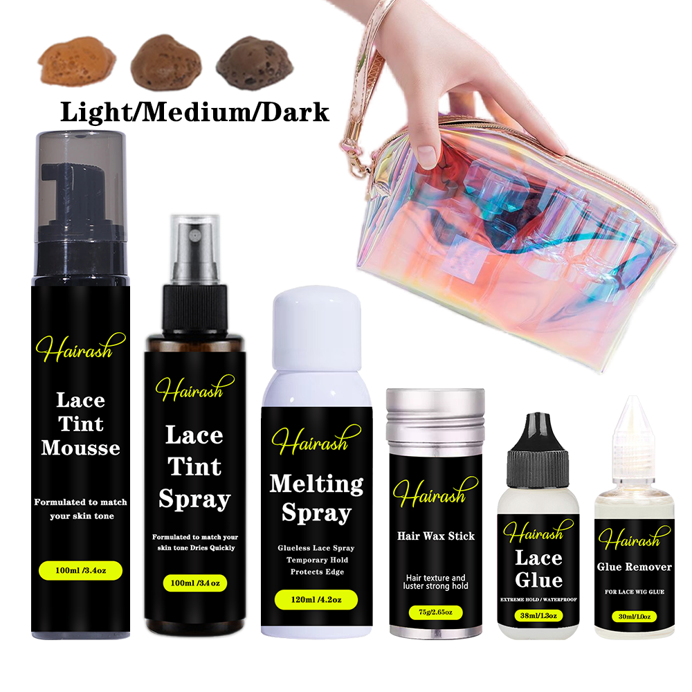 Makeup Bag With Melting Spray Lace Tint Spray Lace Front Wig Glue Hair Wax Stick Glue Remover Installation Kit