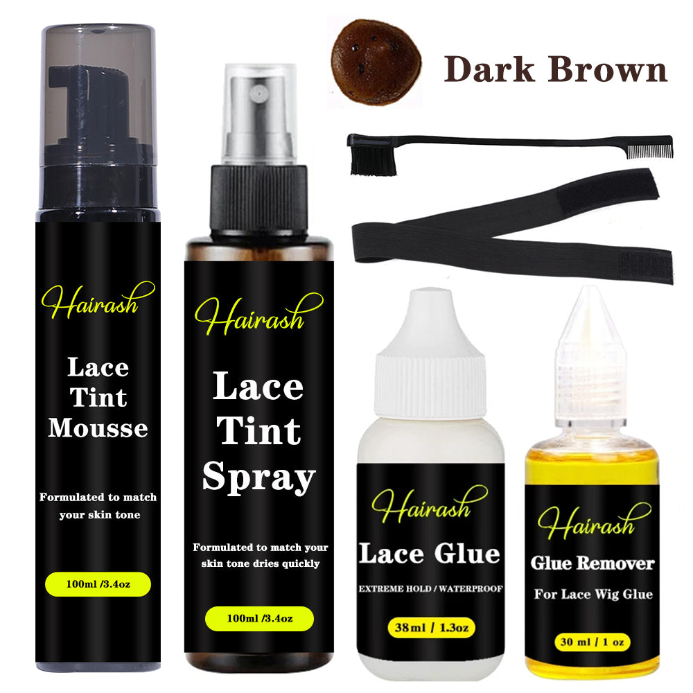 Lace Tint Mousse + Lace Tint Spray + Lace Glue + Glue Remover + Hair Brushes + Melt Bands