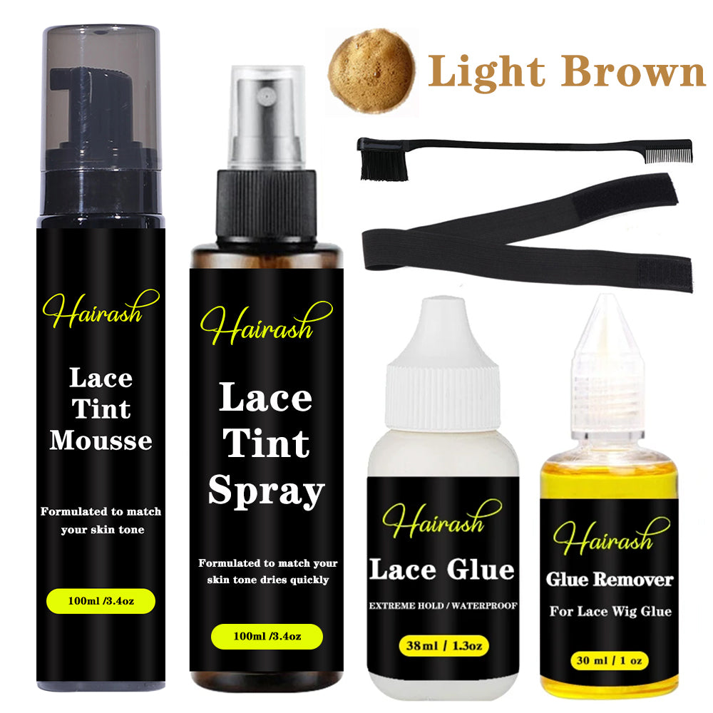 Lace Tint Mousse + Lace Tint Spray + Lace Glue + Glue Remover + Hair Brushes + Melt Bands