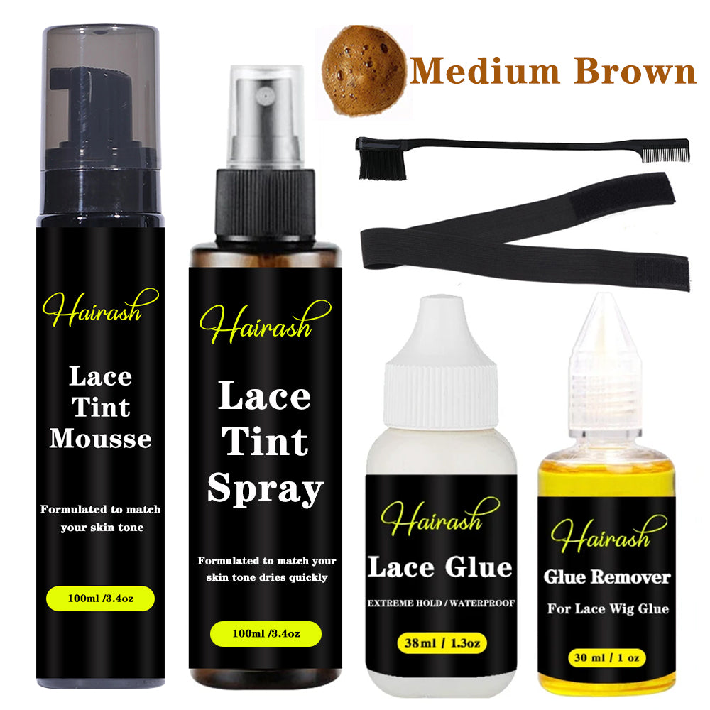 Lace Tint Mousse + Lace Tint Spray + Lace Glue + Glue Remover + Hair Brushes + Melt Bands